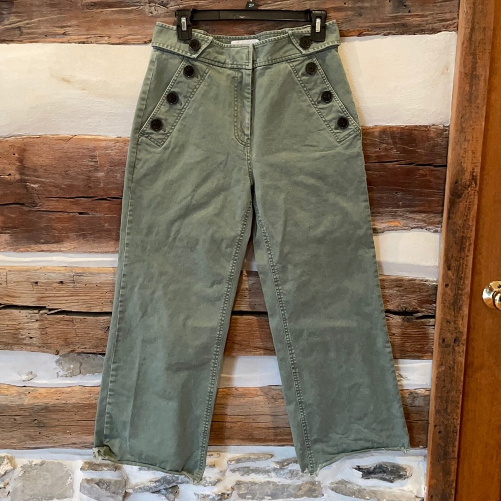 Derek Lam 10 Crosby wide leg cropped pants army green olive